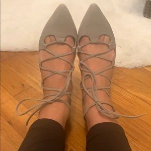 Gray tie up ballet flats
